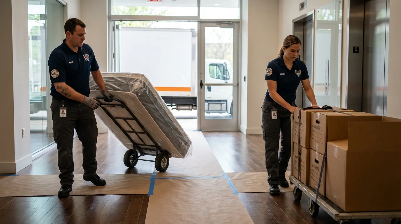 Professional apartment movers loading elevator in Nellysford, VA