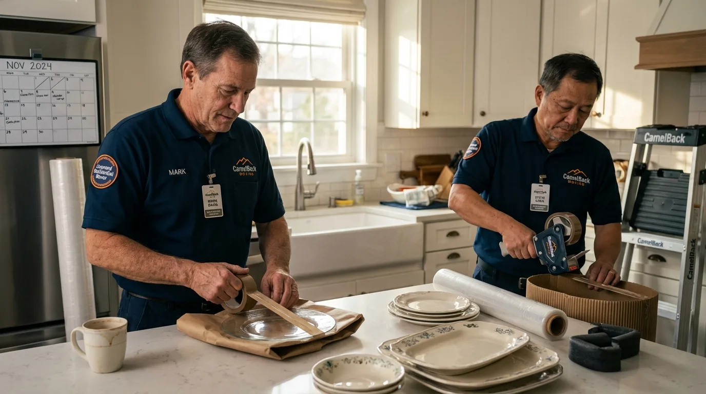 Professional crew packing kitchen dishware in Nellysford, VA